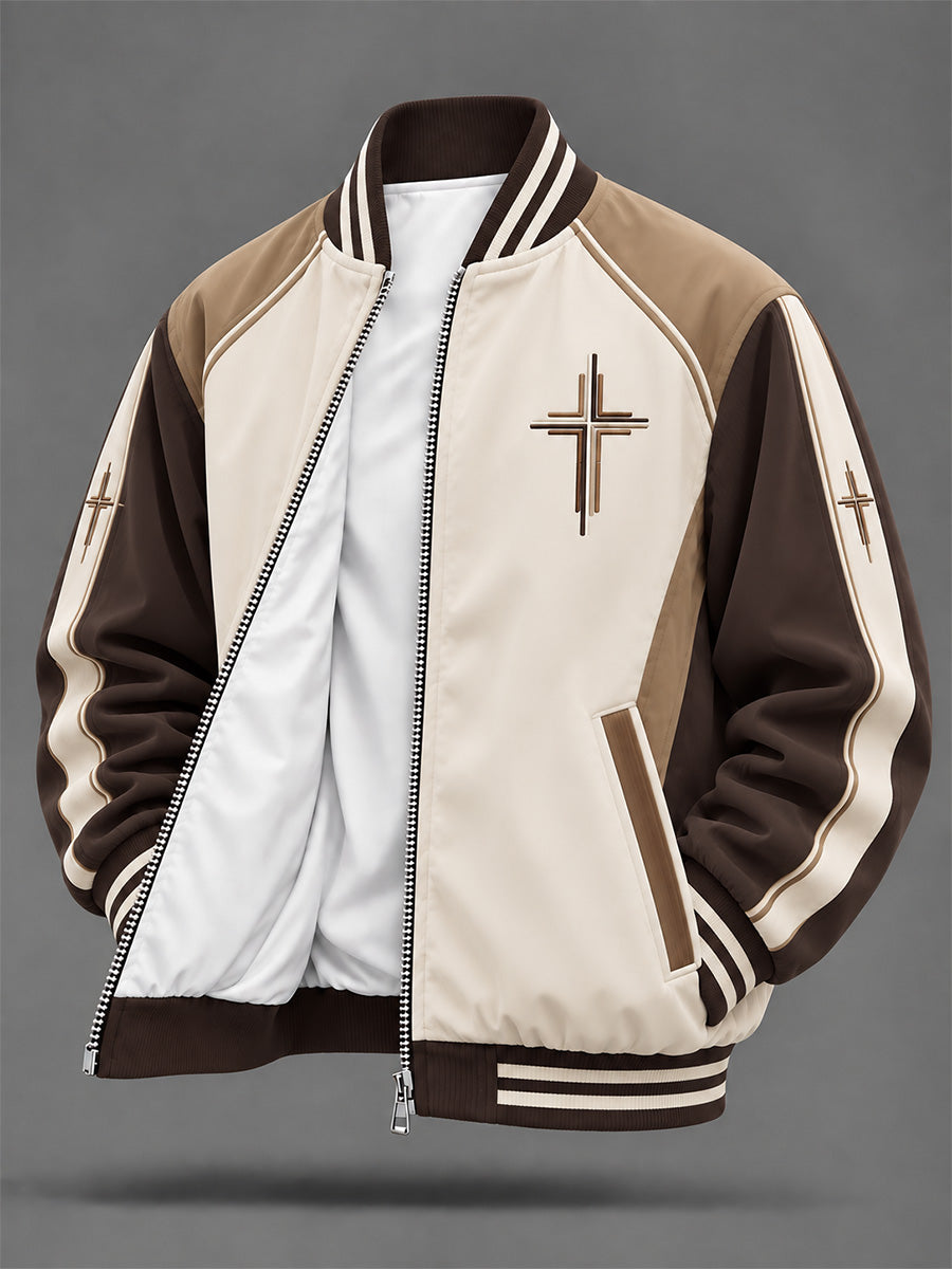 Men's Christian Art Cross Pattern Print Jacket