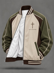 Men's Christian Art Cross Pattern Print Jacket