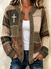 Women's Christian Art Cross Pattern Print Cardigan