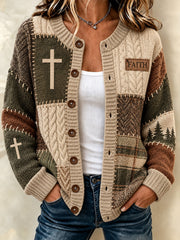 Women's Christian Art Cross Pattern Print Cardigan