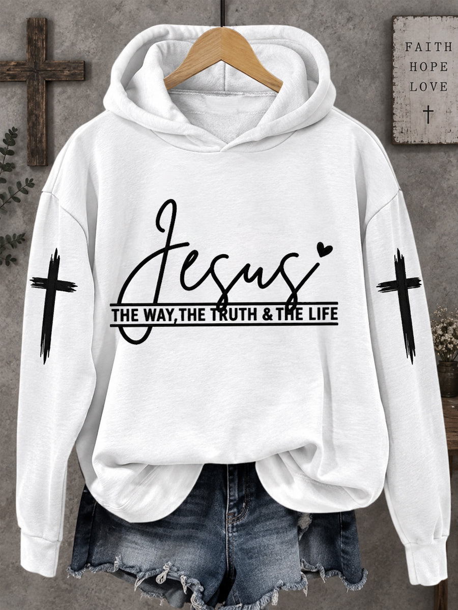 Women's Jesus The Way The Truth The Life Cross Faith Casual Hoodie
