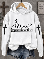 Women's Jesus The Way The Truth The Life Cross Faith Casual Hoodie
