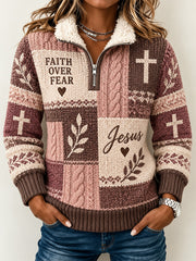 Women's Christian Cross Faith Patchwork Print Casual Top