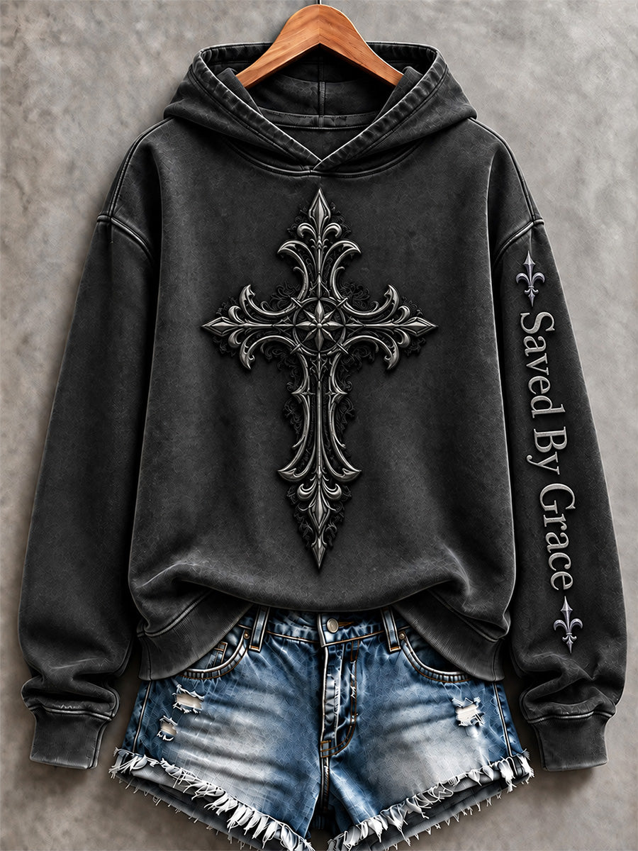 Women's Christian Cross Print Casual Hoodie