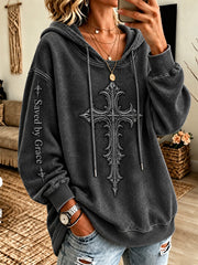 Women's Christian Cross Print Casual Hooded Sweatshirt