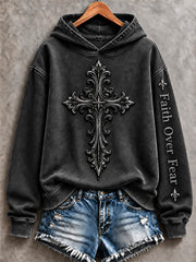 Women's Christian Cross Print Casual Hoodie