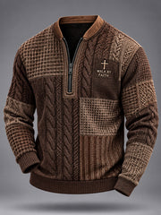 Men's Walk By Faith Cross Faith Colorblock Cable Pattern Print Casual Zipper Pullover
