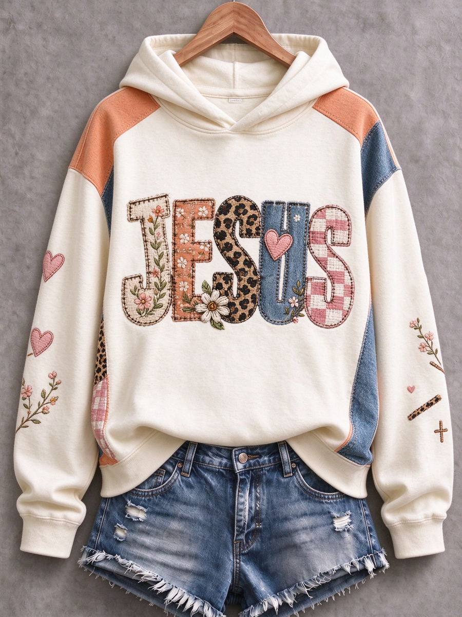 Women's Casual "Faith" Cross-Print Regular Sweatshirt
