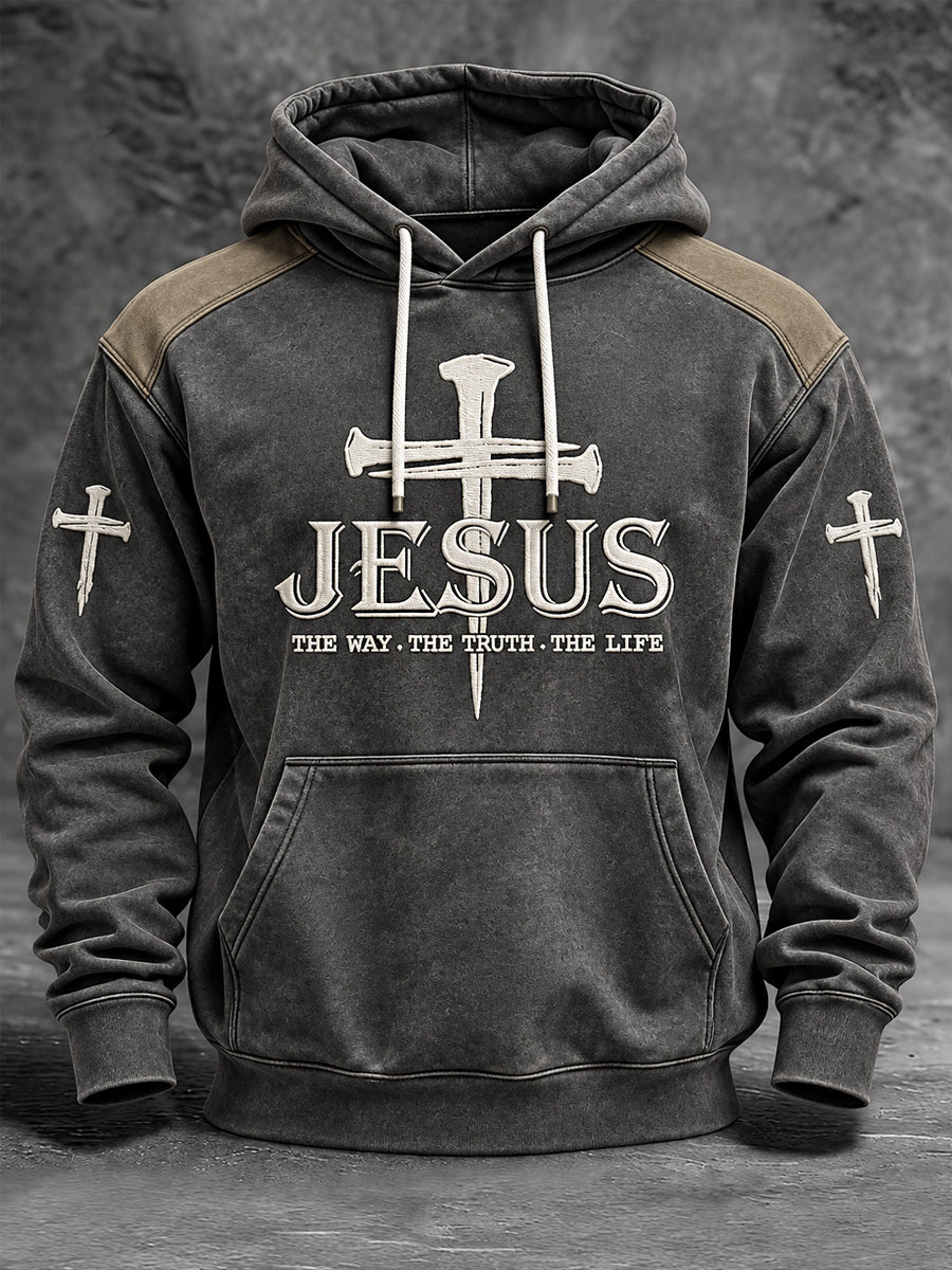 Men's Christian Jesus The Way The Truth The Life Cross Print Casual Hoodie