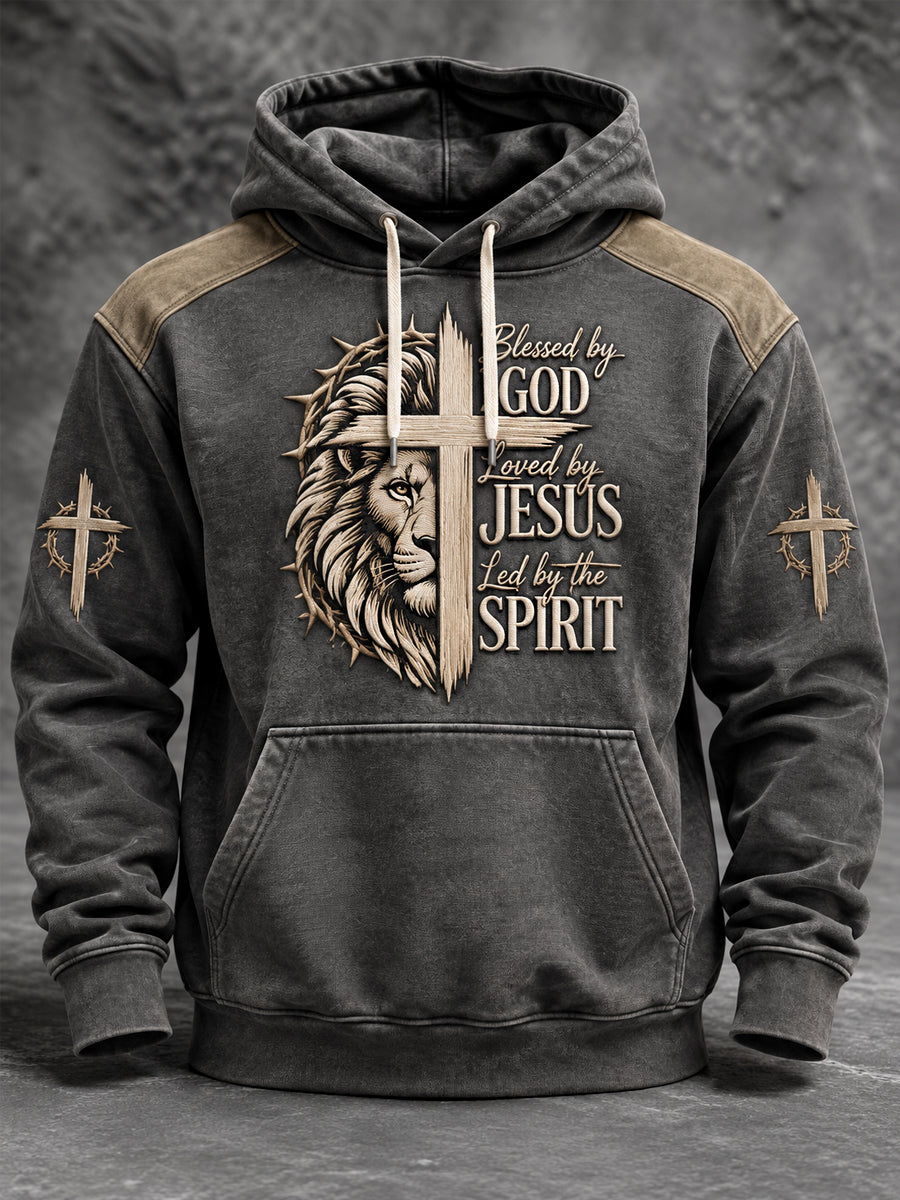 Men's Christian Blessed By God Loved By Jesus Led By The Spirit Cross Print Casual Hoodie