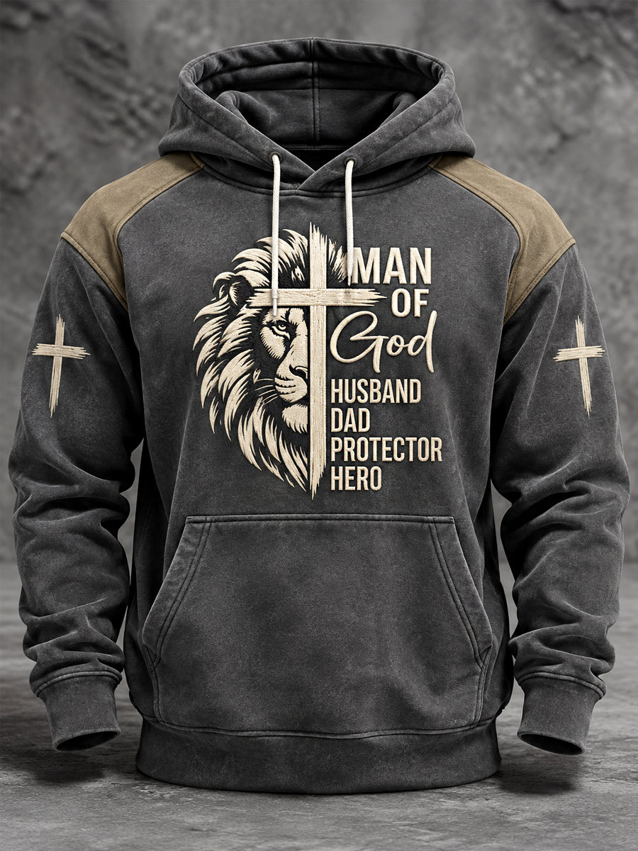 Men's Christian Man Of God Lion Cross Print Casual Hoodie