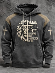 Men's Christian Man Of God Lion Cross Print Casual Hoodie