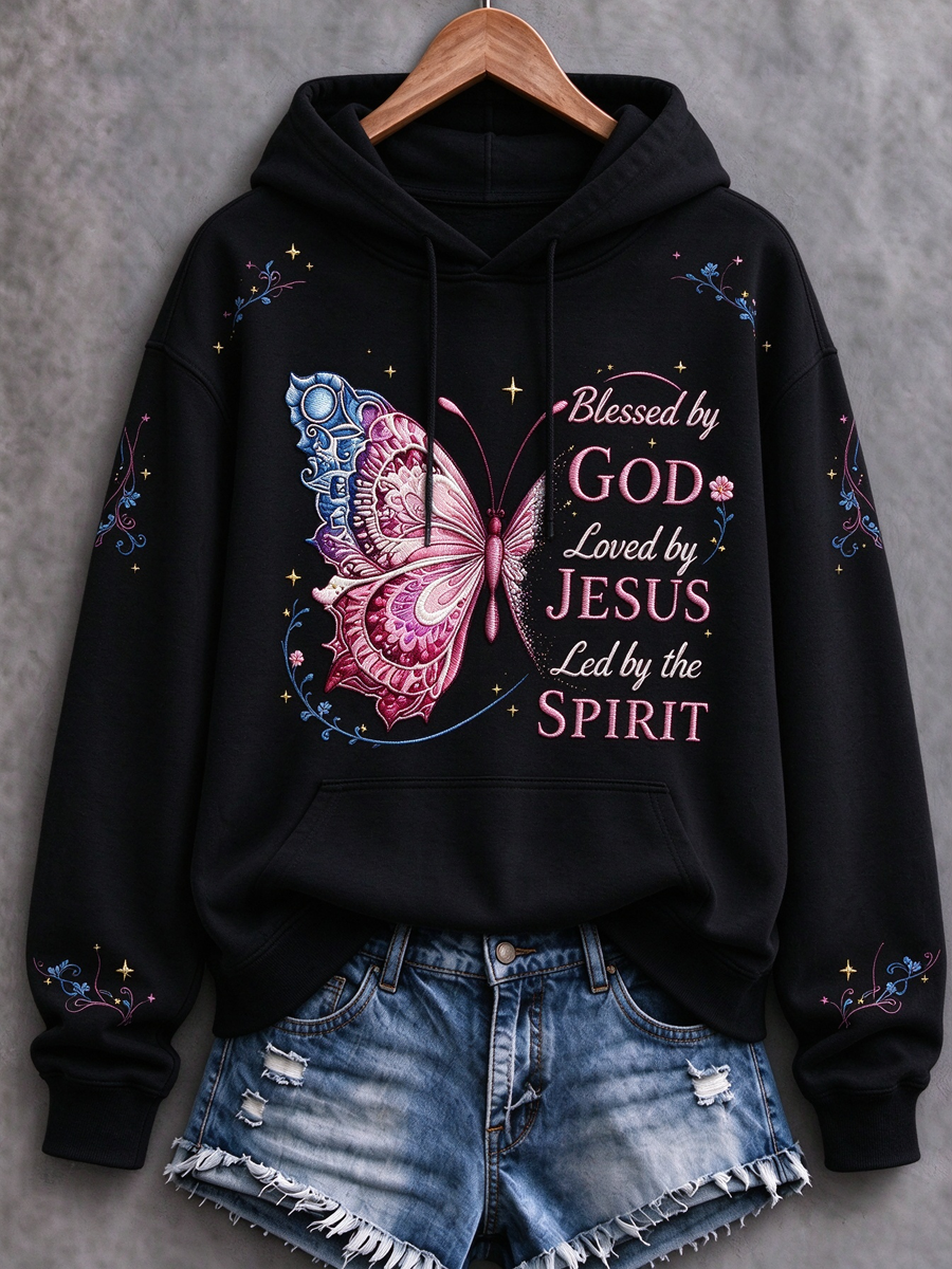 Women's Casual "Faith" Cross-Print Regular Sweatshirt