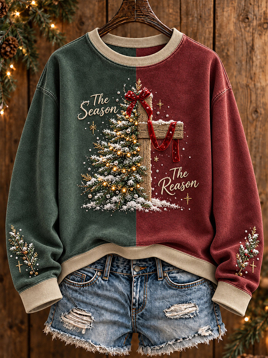 Women's Merry Christmas Faith The Season The Reason Printed Sweatshirt gracestitchs
