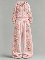 Women's Floral Cross Print Casual Set