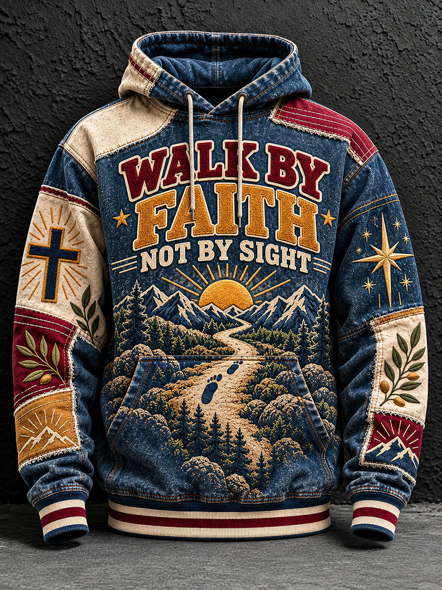 Men's Walk By Faith Not By Sight Print Oversized Drop-Shoulder Hoodie With Pockets