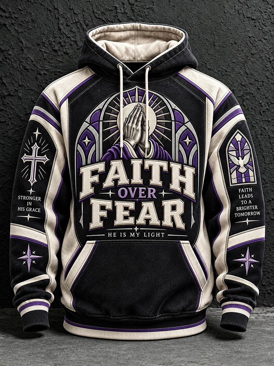 Men's Faith Over Fear Print Oversized Drop-Shoulder Hoodie With Pockets