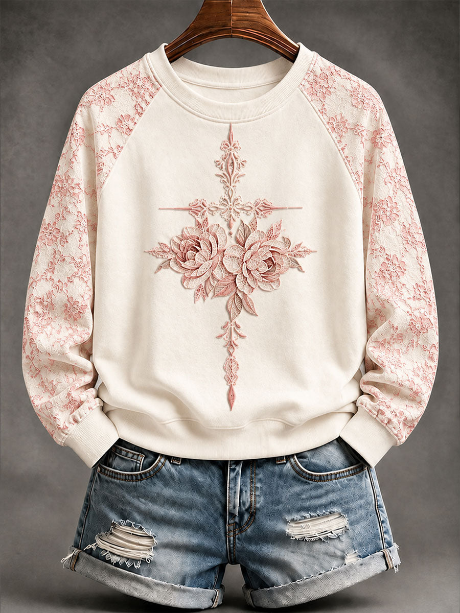 Women's "Faith" Cross & Floral Print Casual Sweatshirt