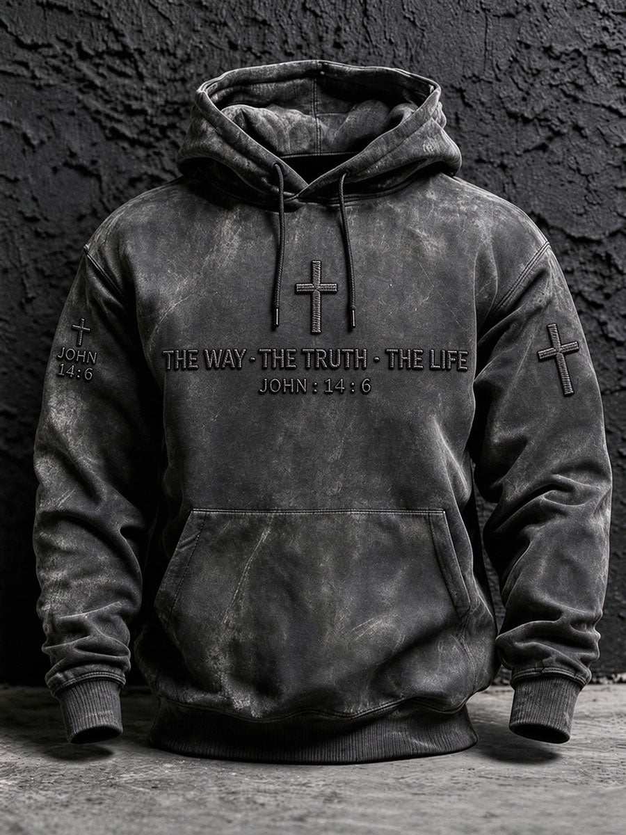 Men's The Way The Truth The Life Print Oversized Drop-Shoulder Hoodie