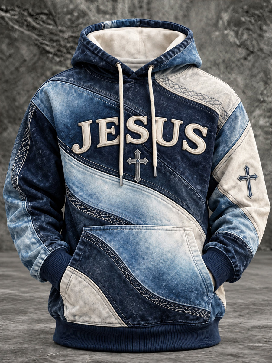 Men's Christian Jesus Cross Art Oversized Drop-Shoulder Hoodie with Pockets