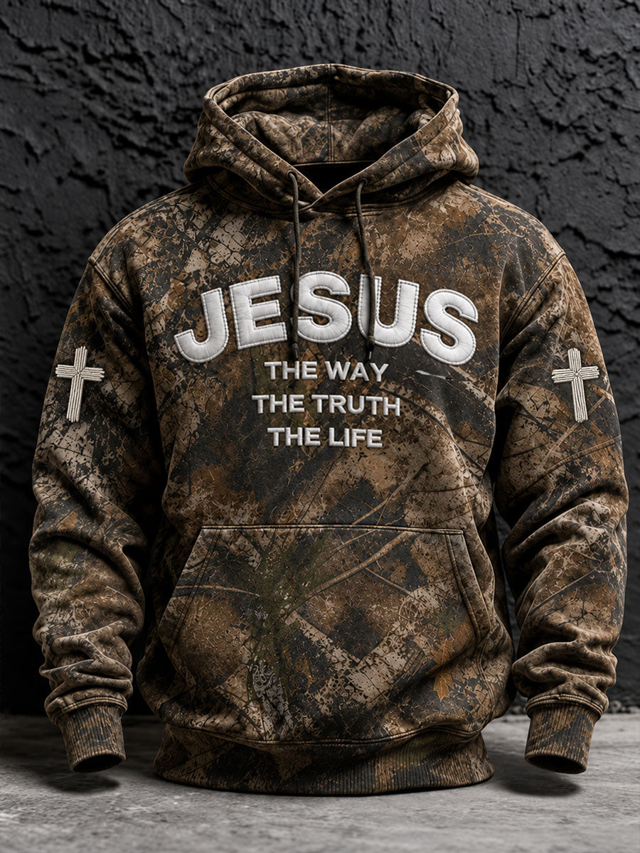 Men's Jesus The Way The Truth The Life Print Oversized Drop-Shoulder Hoodie