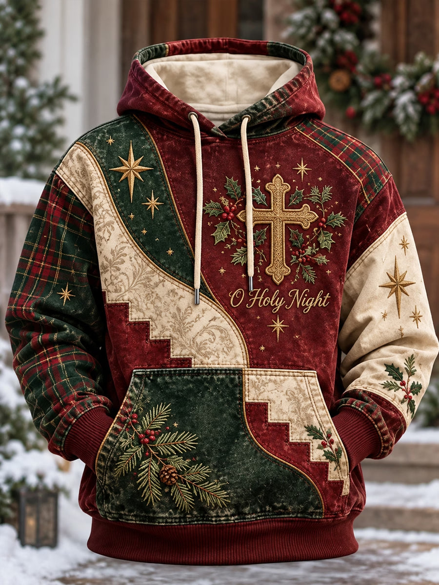 Men's Christian Christmas Art Print Oversized Drop-Shoulder Hoodie with Pockets