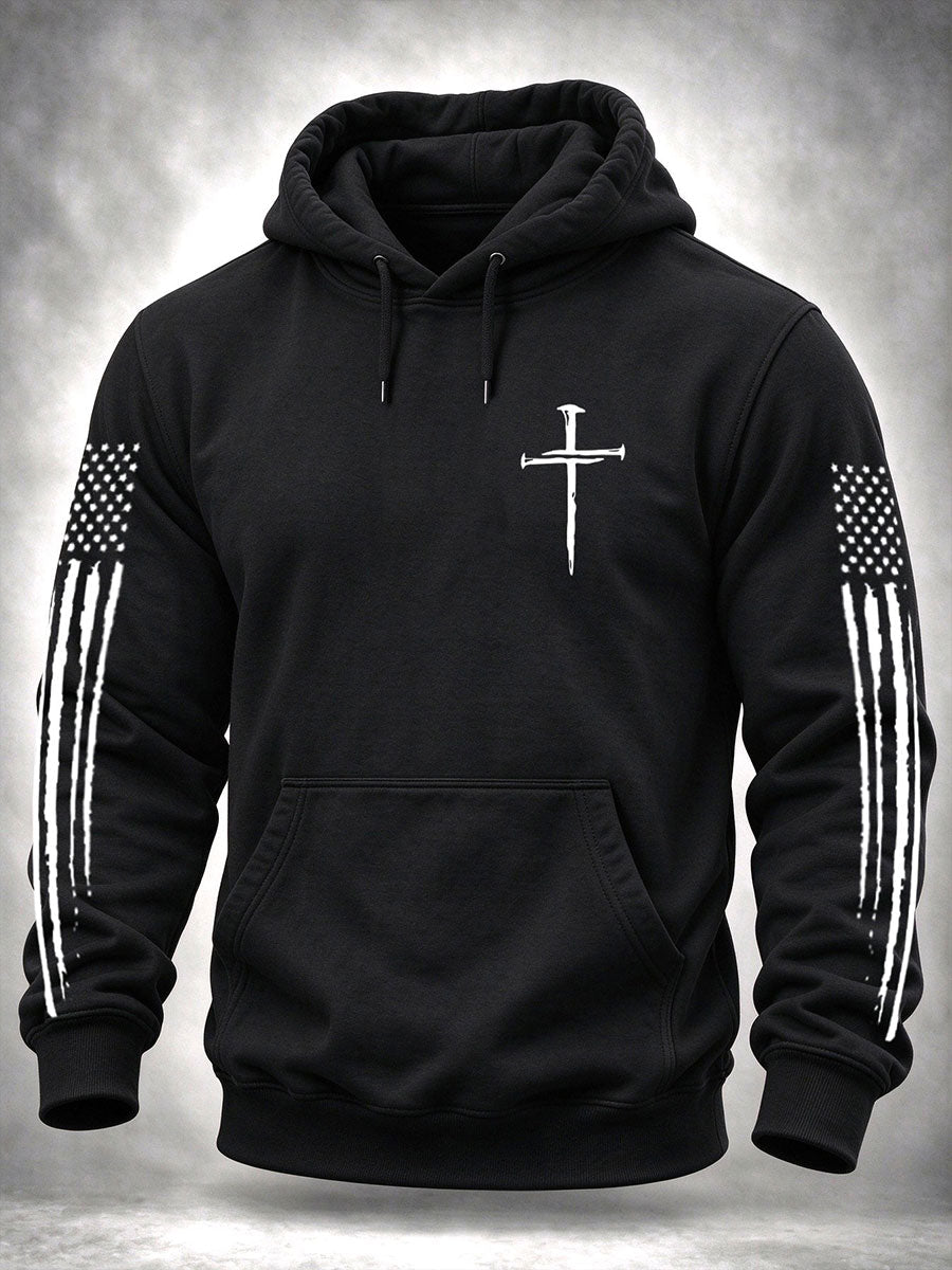 Men's Cross Print Casual Hoodie gracestitchs
