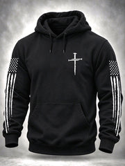 Men's Cross Print Casual Hoodie gracestitchs