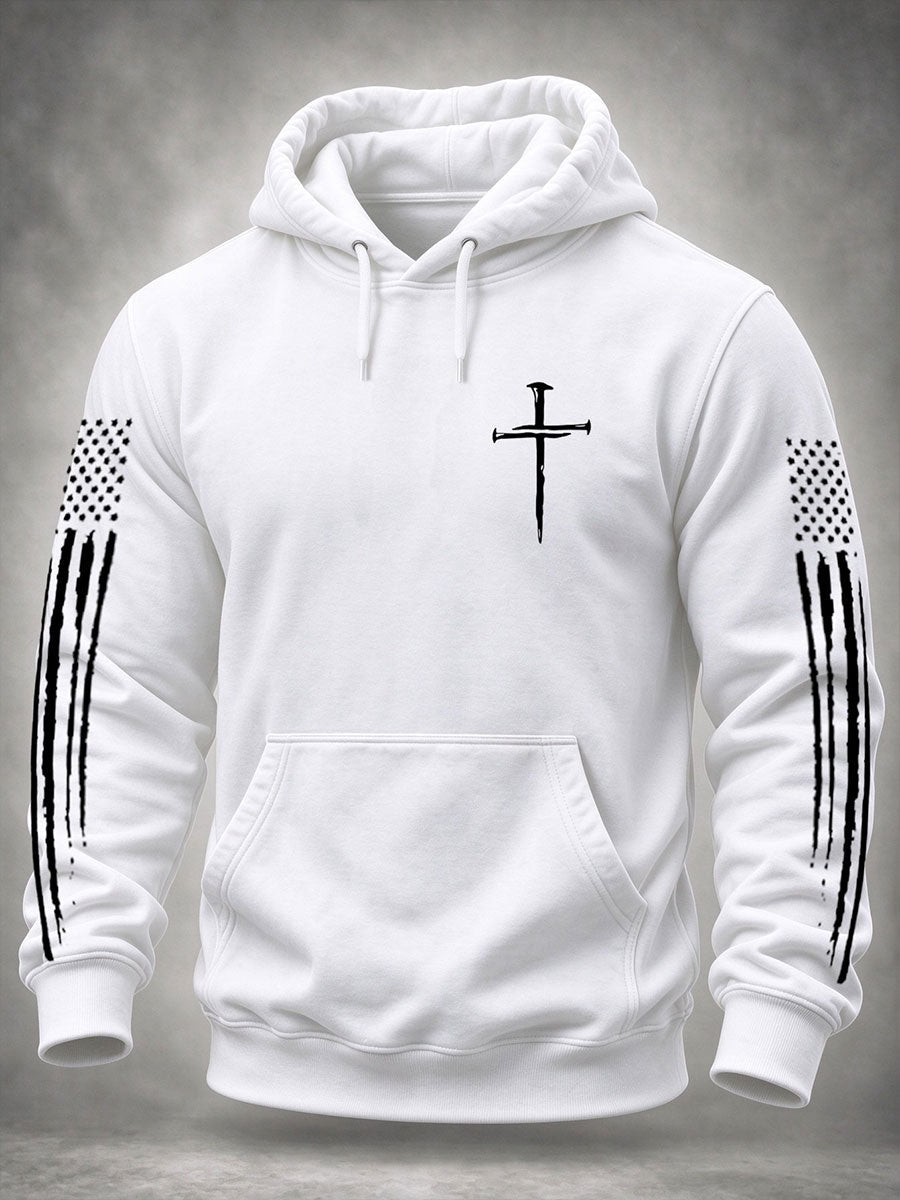 Men's Cross Print Casual Hoodie gracestitchs