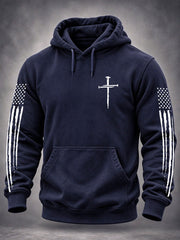Men's Cross Print Casual Hoodie gracestitchs