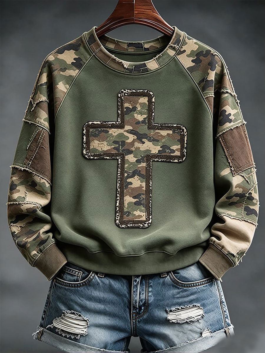 Women's Cross Print Casual Sweatshirt