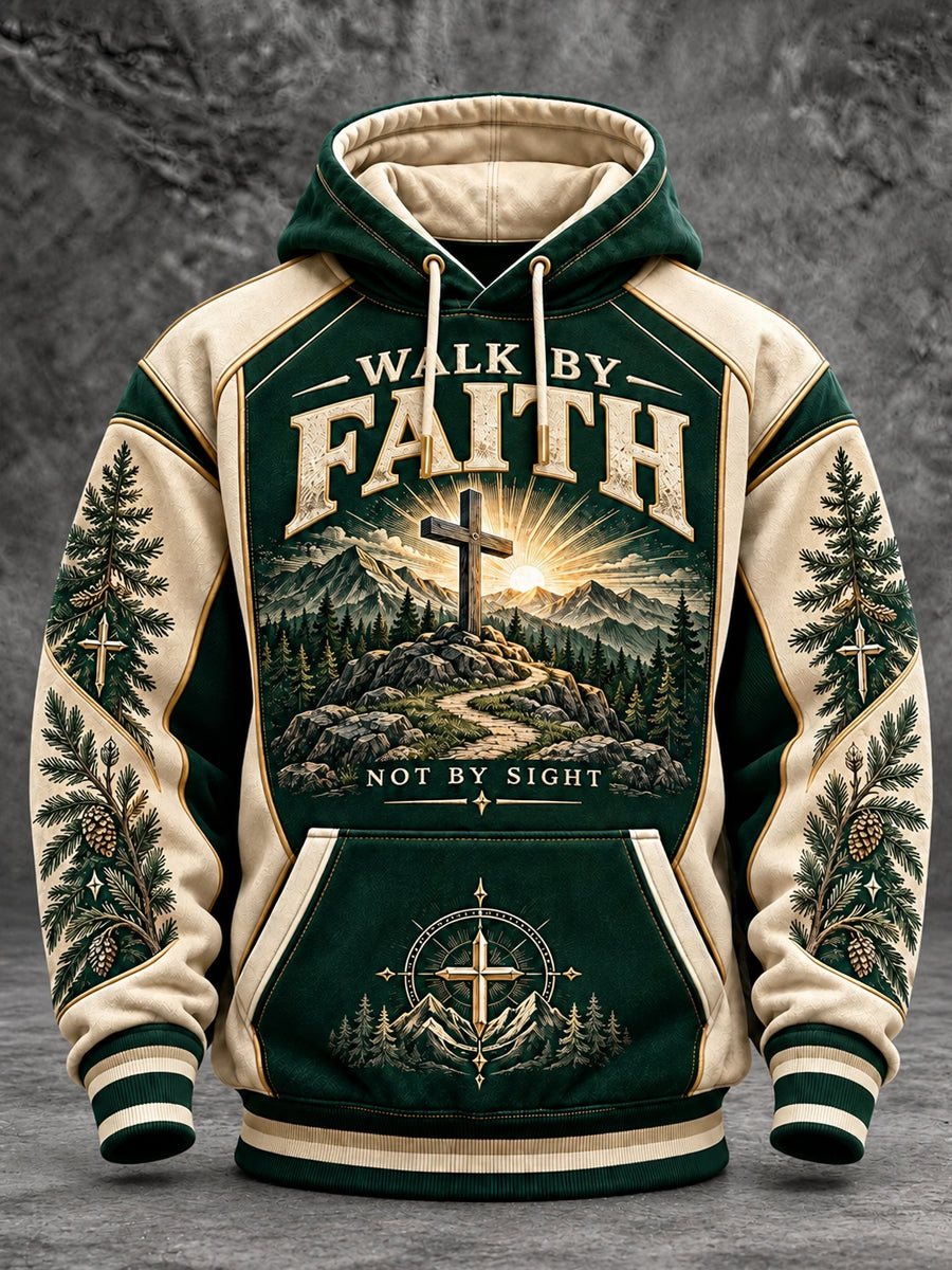 Men's Christian Faith Cross Graphic Print Casual Hoodie with Pockets