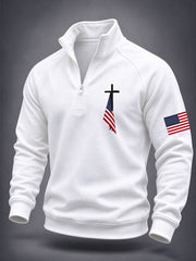 Men's Cross Print Casual Zip-up Top