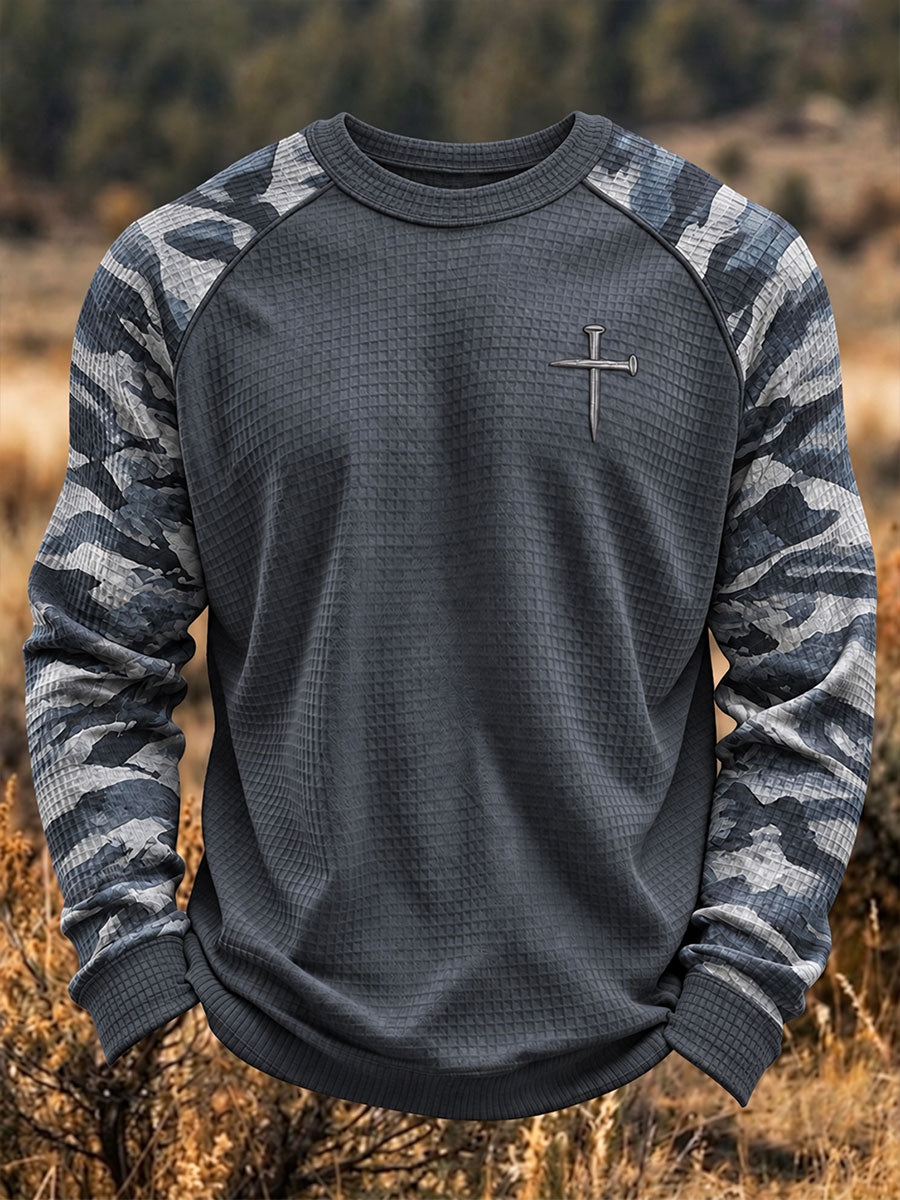 Men's Cross Print Casual Waffle Top