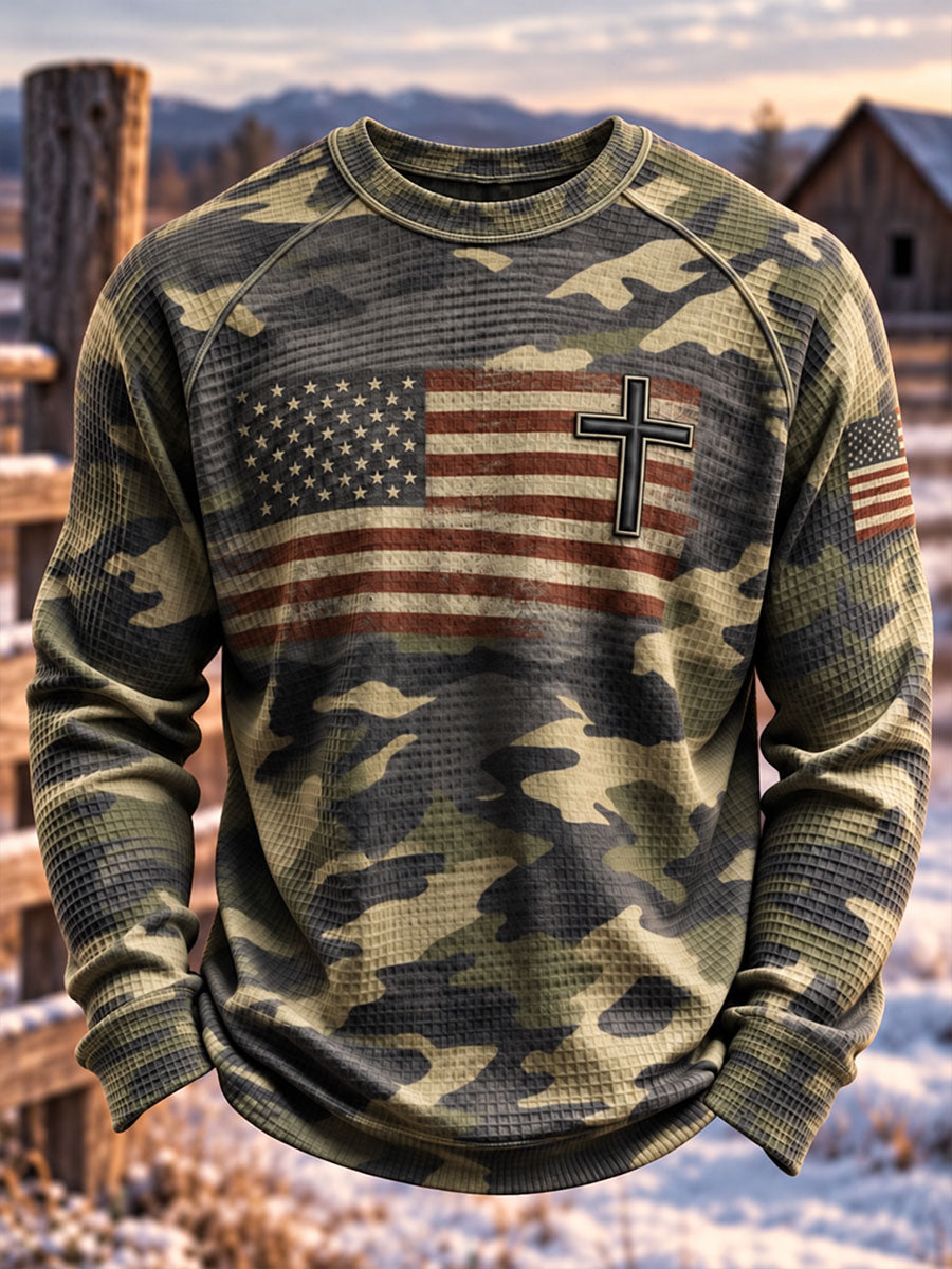 Men's Cross Print Casual Waffle Top