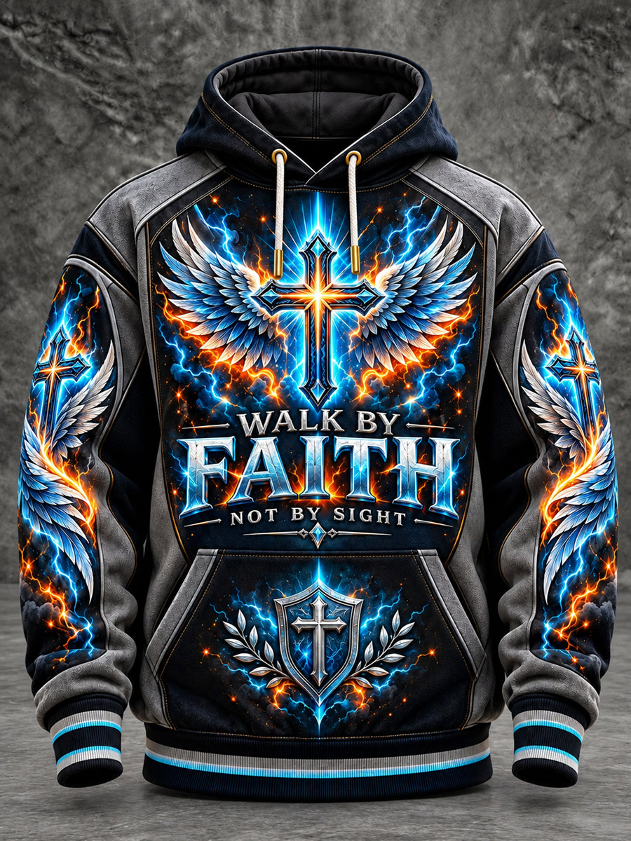 Men's Christian Faith Cross Graphic Print Casual Hoodie with Pockets