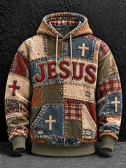 Men's Cross Patchwork Print Casual Hoodie