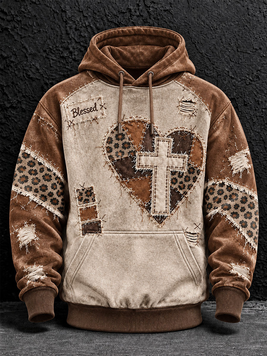 Men's Cross Patchwork Print Casual Hoodie