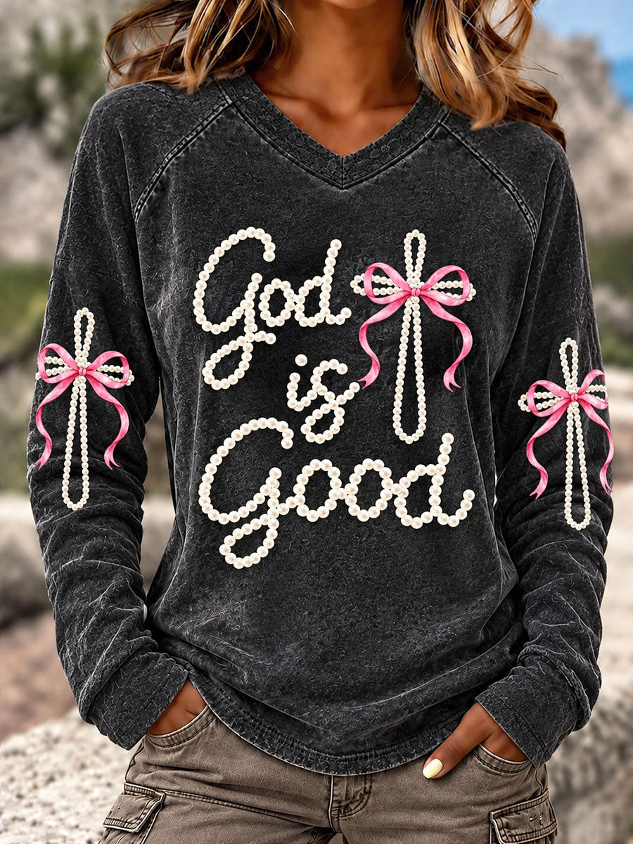 Women’s “God Is Good” Christian V-Neck T-Shirts