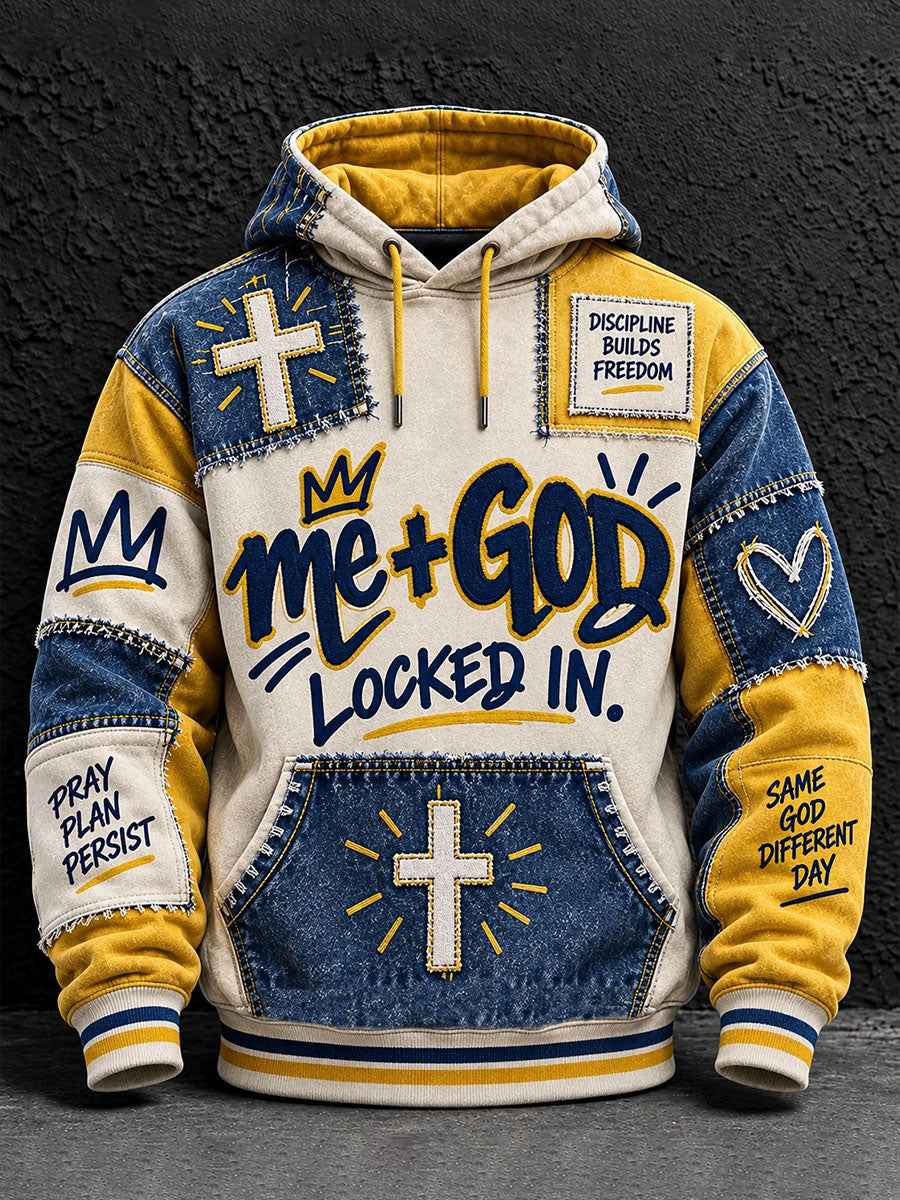 Men's Me+God Locked In Print Oversized Drop-Shoulder Hoodie
