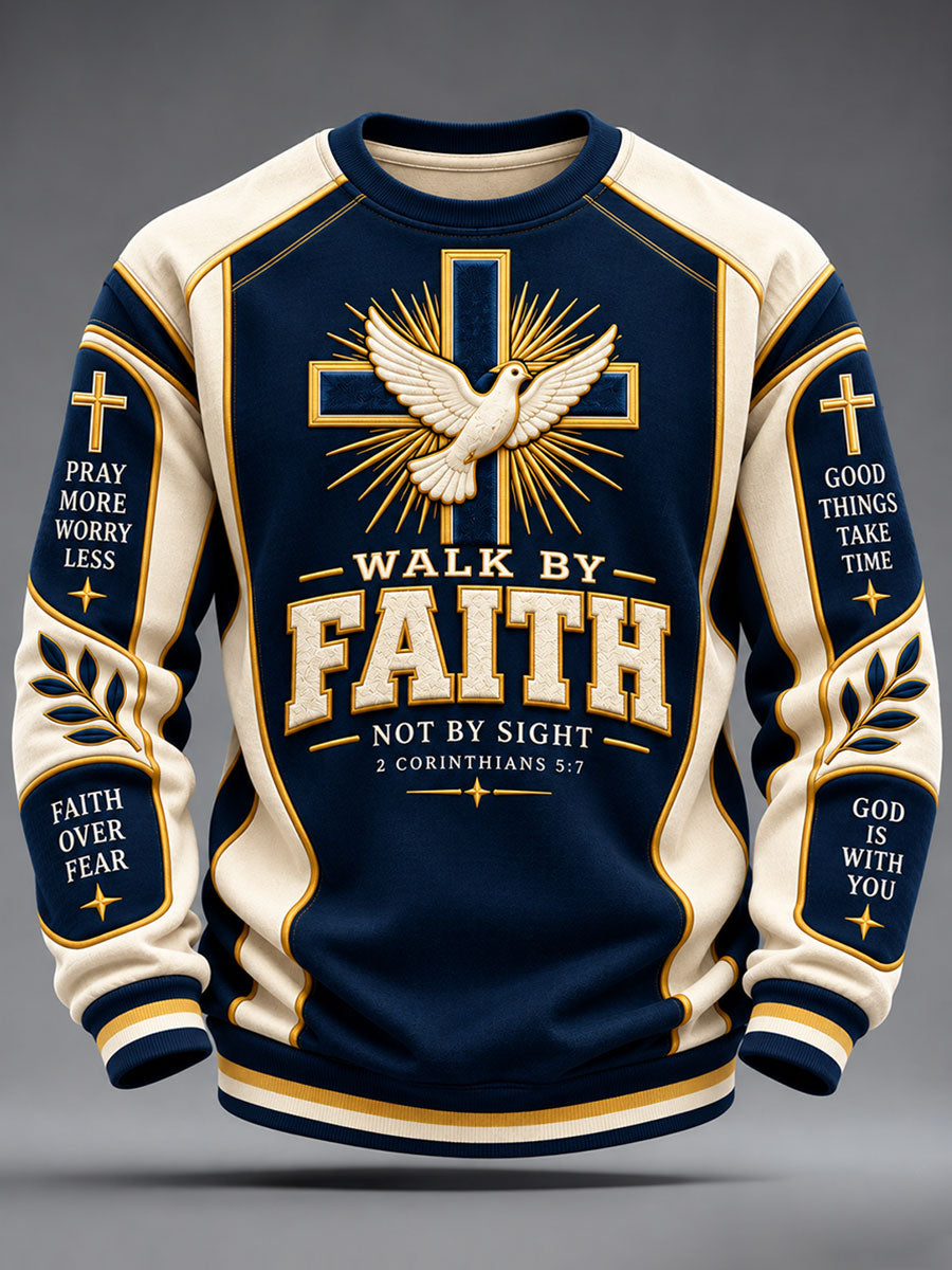 Men's Walk By Faith Not By Sight Print Crew Neck Sweatshirt