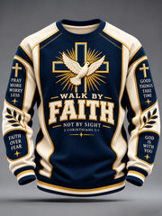 Men's Walk By Faith Not By Sight Print Crew Neck Sweatshirt